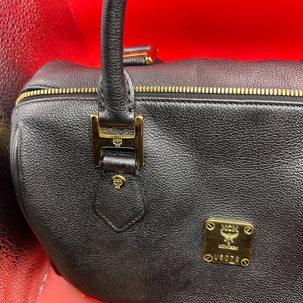 MCM Black Leather Duffel with Gold Details - Picture 8 of 16